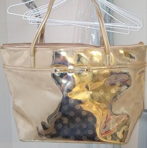 Kate Spade shiny gold tote w dot pattern EUC my reflection on bag not flaws 😆